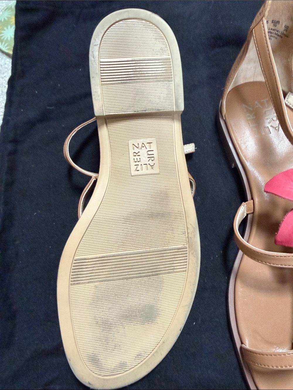 Naturalizer Tan Sandals with Pink Floral Accent - Picture 6 of 10